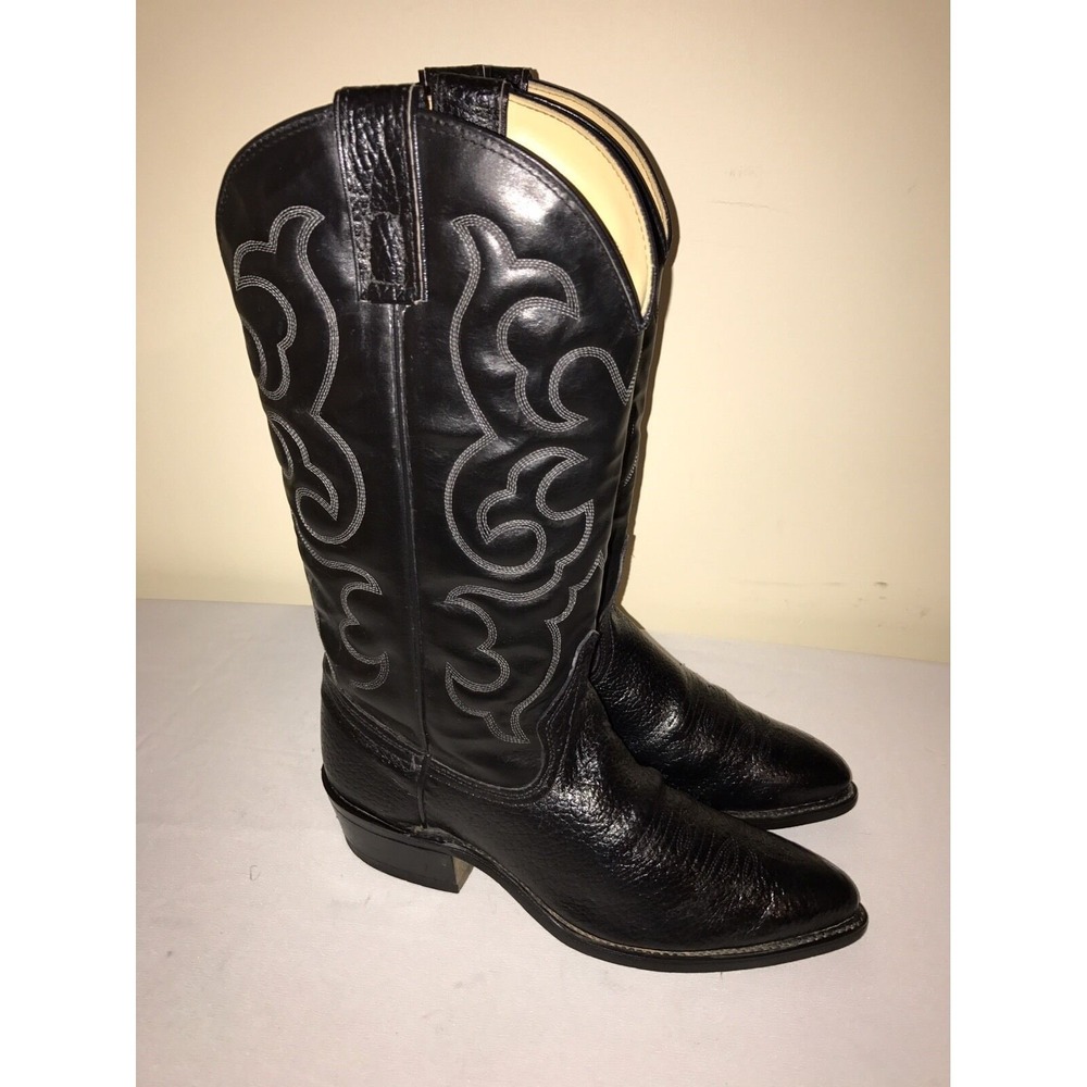 TEXAS J TOE COWBOY MENS LEATHER BLACK BOOTS SIZE 7.5 D